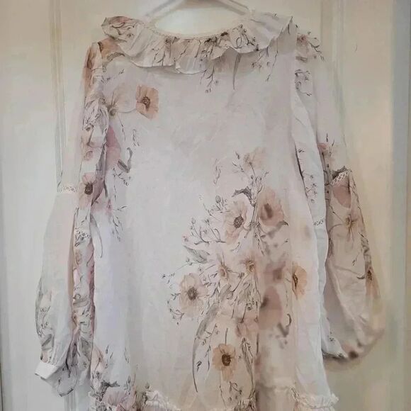 H&M Women's Flounced White Floral Summer Oversized V-Neck Dress EUC sz 8 - Picture 11 of 12